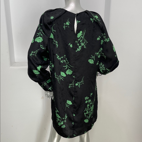 Zara Long Sleeve Black Green Jacquard Floral Print Mini Dress  Size XL - Picture 3 of 13